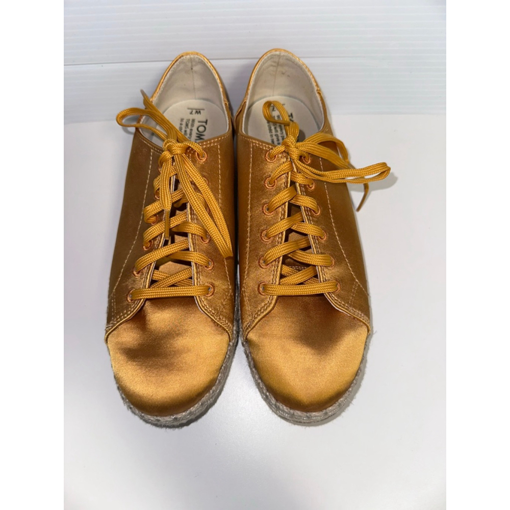 Women's TOMS Gold Satin Espadrille Sneakers US 7 with Beige Jute Sole